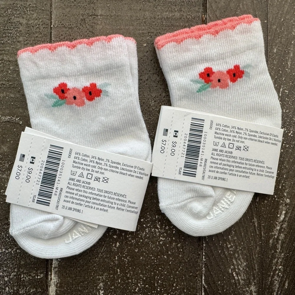 JANIE AND‎ JACK NWT Floral Socks Set Of 2 0-3 Months Gripper Bottoms